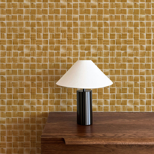 Papier Peint Damier Paille Ocre